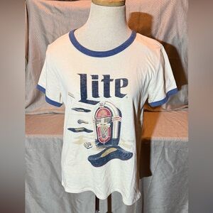 Lucky Brand Cream and Blue Jukebox Tee